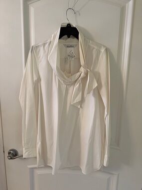 MaxMara white Tie-Neck Long Sleeve Blouse